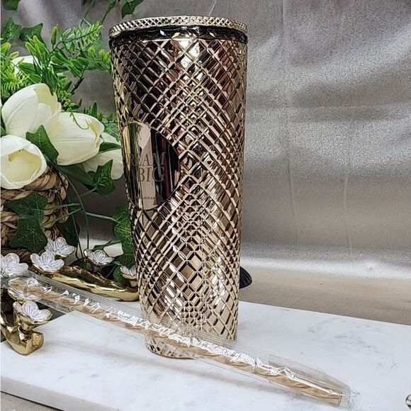 NIB Rachel Miriam Metallic Gold Tumbler 24oz with Straw - Picture 7 of 10